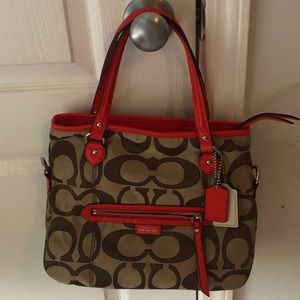 Orange and tan coach purse